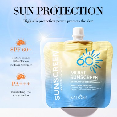 Мощный солнцезащитный крем spf 60, защищающий от ультрафиолета и обезжиривающий.Sadoer 30gr