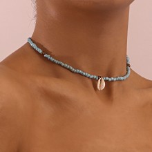 колье бирюзовый бисер с ракушкой